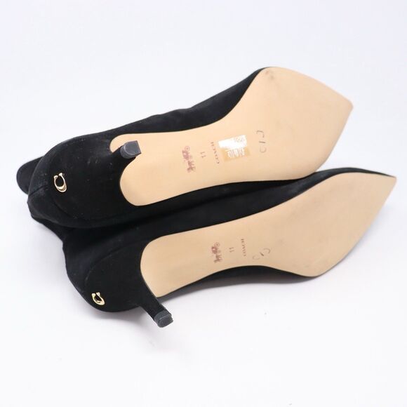 $350 Coach Restored Jade Bootie SUEDE BLACK POINTY GOLD "C" HEEL SOCK 11 - Picture 5 of 7